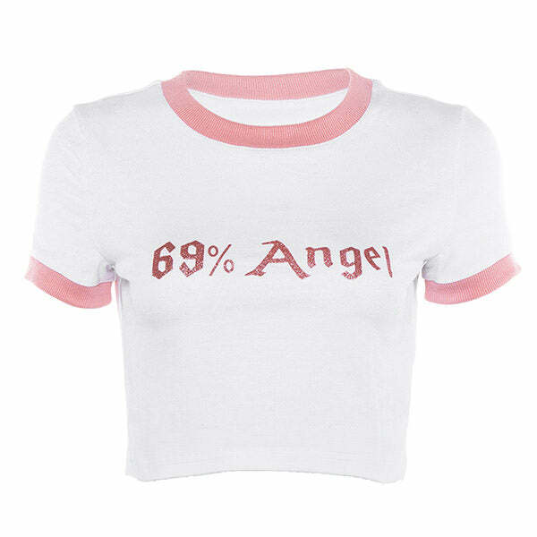 69% Angel Crop Tee - Y2K Aesthetic Cute Top for Grunge & Coquette Styles