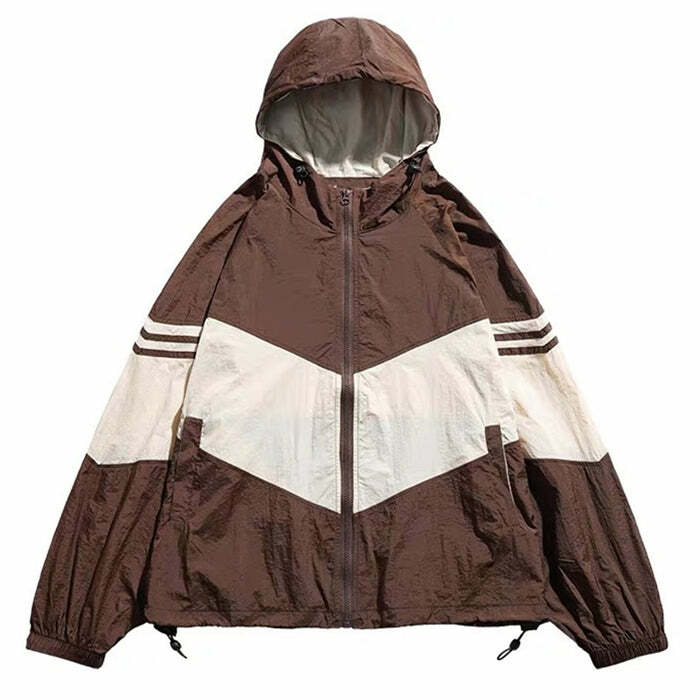 90's Brown Oversized Bomber Jacket for Y2K Aesthetic and Grunge Style