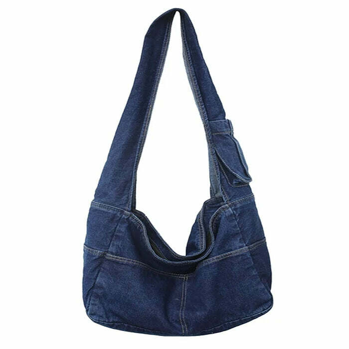 90's Denim Shoulder Bag - Y2K Fashion Essential for Retro Aesthetic Lovers