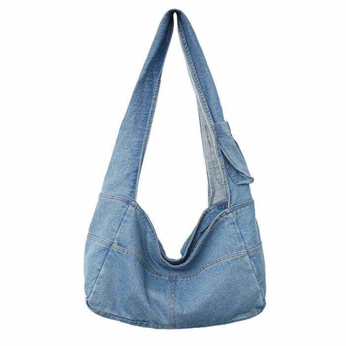 90's Denim Shoulder Bag - Y2K Fashion Essential for Retro Aesthetic Lovers