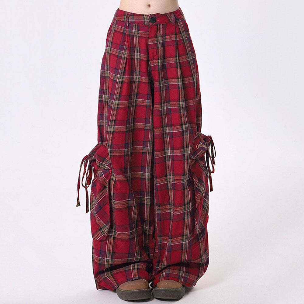 90's Grunge Aesthetic Plaid Cargo Pants for Y2K Style Lovers