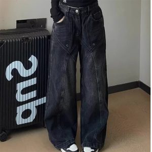 90s Vintage Stitch Wide-Leg Jeans for Y2K Aesthetic and Grunge Style