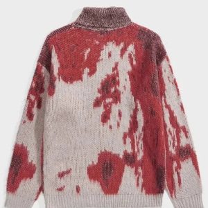 Abstract Red Splash Turtleneck Sweater - Y2K Aesthetic Cozy Style