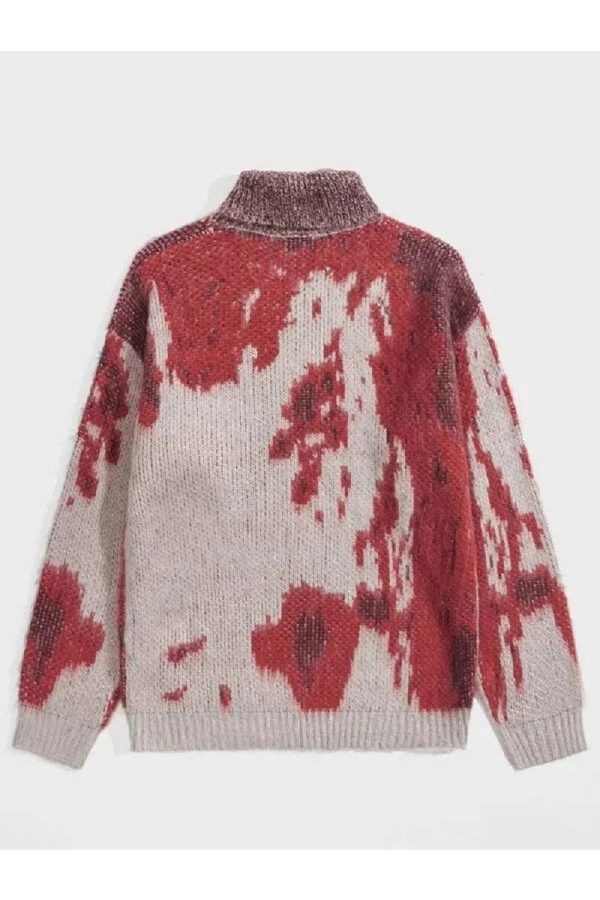 Abstract Red Splash Turtleneck Sweater - Y2K Aesthetic Cozy Style