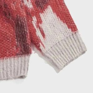 Abstract Red Splash Turtleneck Sweater - Y2K Aesthetic Cozy Style