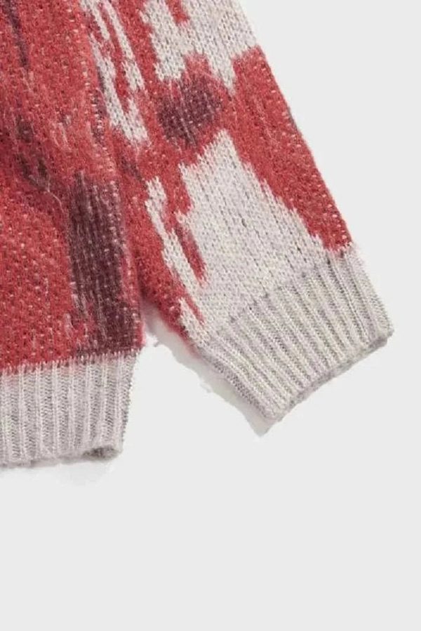 Abstract Red Splash Turtleneck Sweater - Y2K Aesthetic Cozy Style