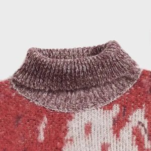 Abstract Red Splash Turtleneck Sweater - Y2K Aesthetic Cozy Style