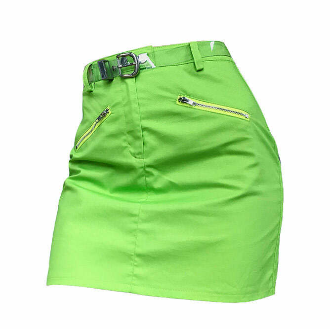 Acid Spark Green Cargo Skirt - Y2K Aesthetic Grunge Style Essential