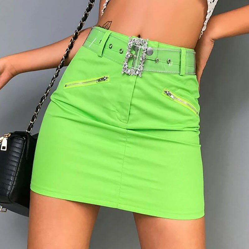 Acid Spark Green Cargo Skirt - Y2K Aesthetic Grunge Style Essential