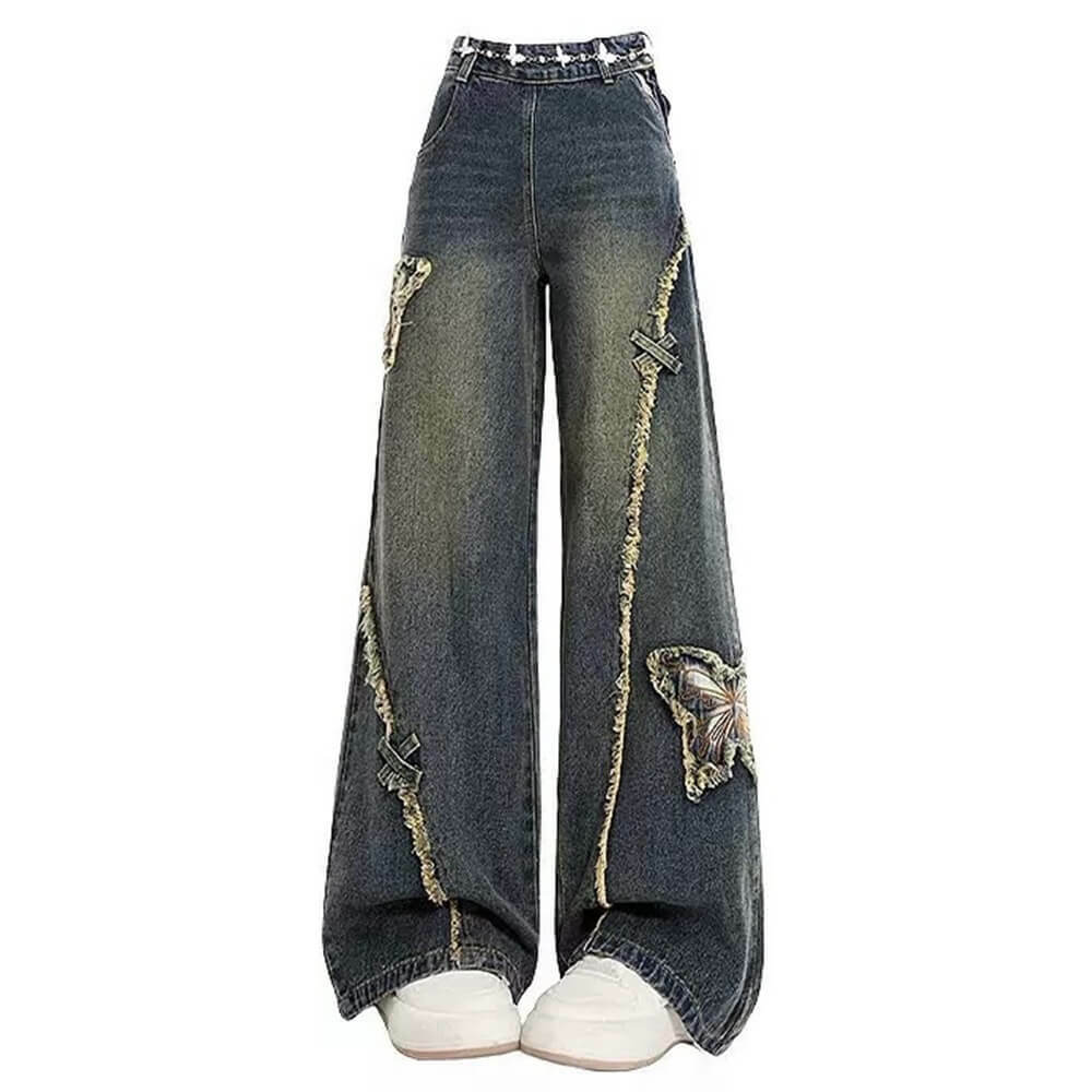 Aesthetic Butterfly Flared Jeans for Y2K Fashion Lovers