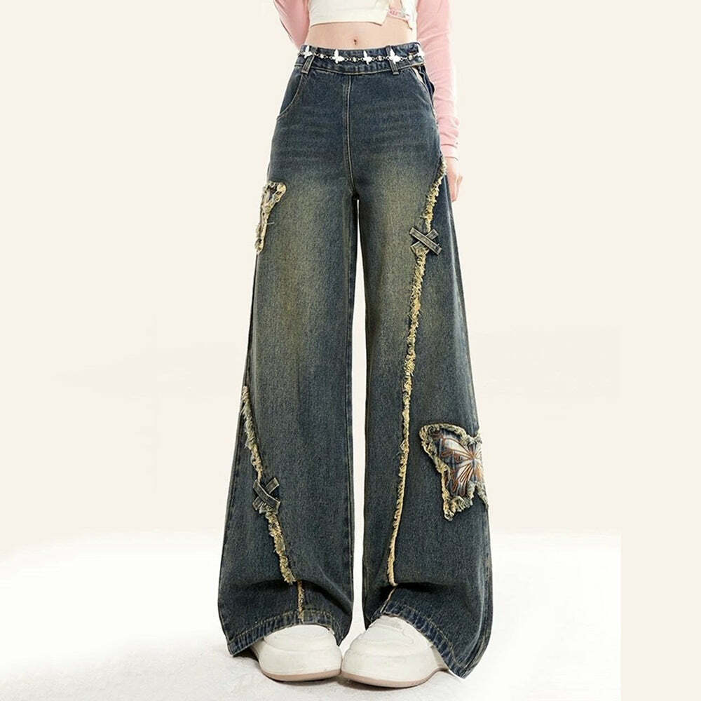 Aesthetic Butterfly Flared Jeans for Y2K Fashion Lovers