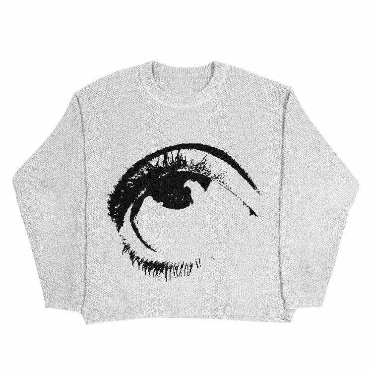 Aesthetic Eye Sweater: Y2K Fashion Cozy Knit for Grunge & Coquette Styles