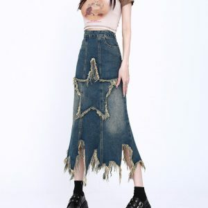 Aesthetic Star Denim Skirt: Y2K Fashion Meets Grunge Style Chic