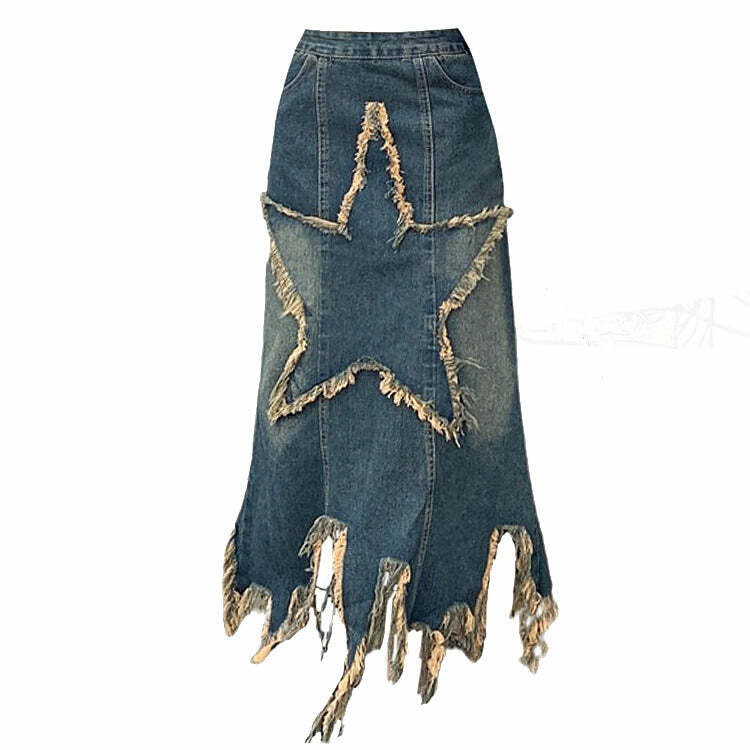 Aesthetic Star Denim Skirt: Y2K Fashion Meets Grunge Style Chic