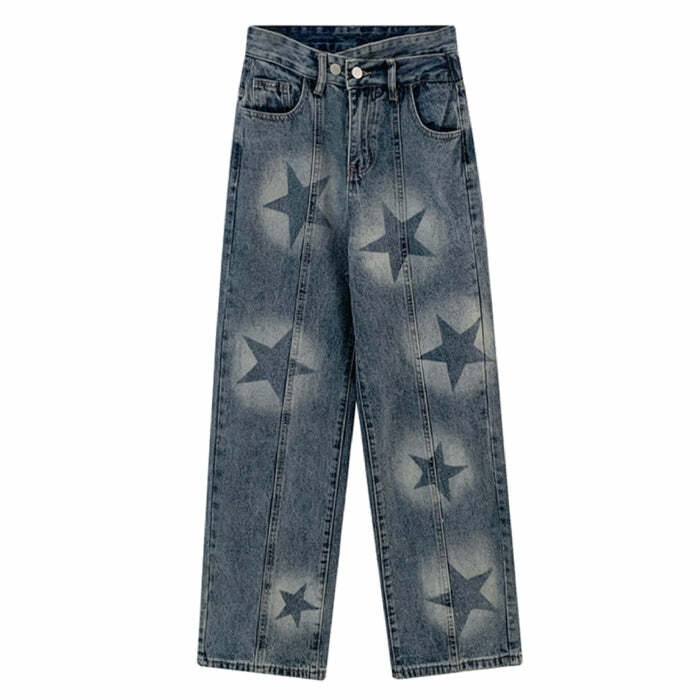 Aesthetic Star Washed Jeans for Y2K Fashion and Grunge Style Lovers