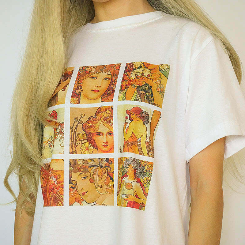 Alphonse Mucha Tee: Y2K Aesthetic Graphic Top for Trendy Outfits