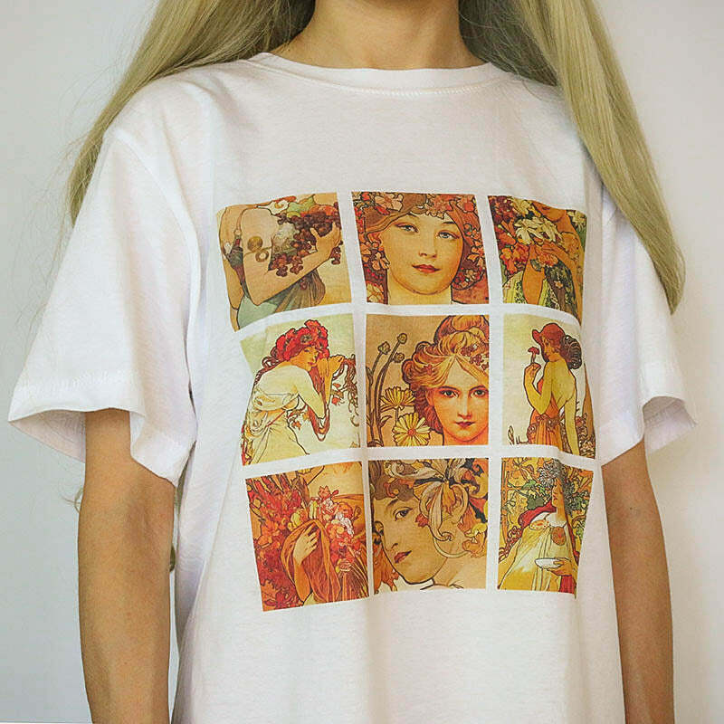 Alphonse Mucha Tee: Y2K Aesthetic Graphic Top for Trendy Outfits