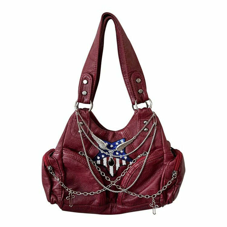 American Dream Red Handbag - Y2K Aesthetic Chic for Every Outfit