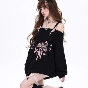 Angelic Rebel Y2K Sweater: Embrace Coquette Aesthetic & Grunge Style