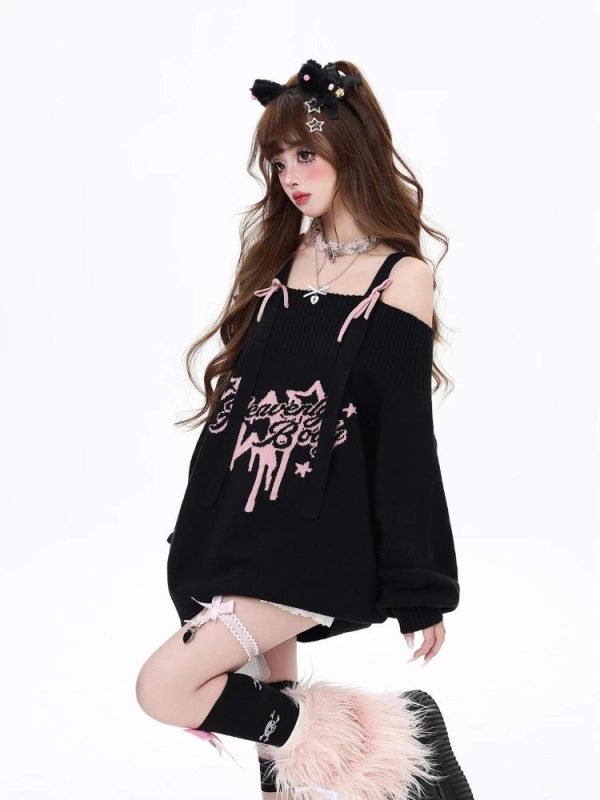 Angelic Rebel Y2K Sweater: Embrace Coquette Aesthetic & Grunge Style