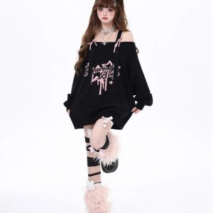 Angelic Rebel Y2K Sweater: Embrace Coquette Aesthetic & Grunge Style