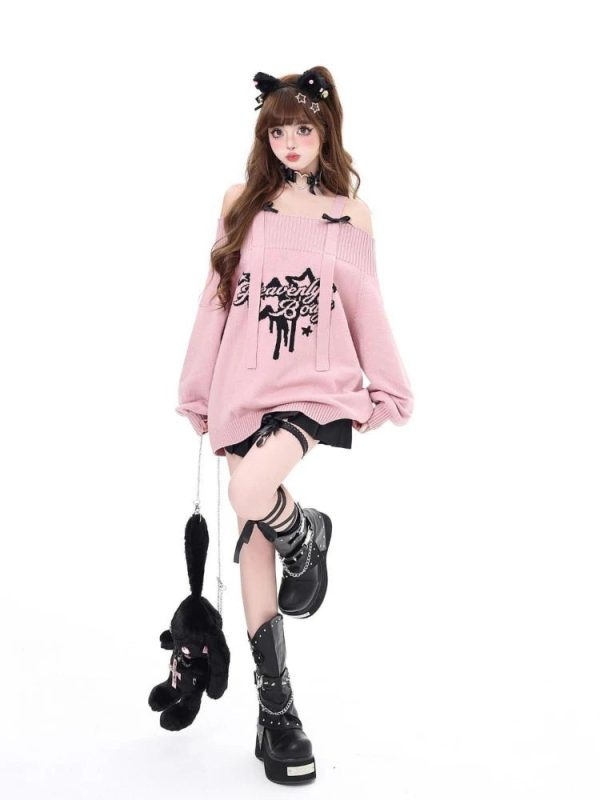 Angelic Rebel Y2K Sweater: Embrace Coquette Aesthetic & Grunge Style