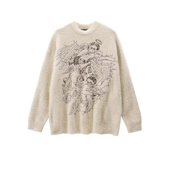 Angelic Reverie Y2K Fuzzy Sweater for Cozy Aesthetic Outfits