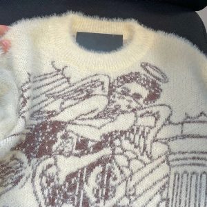 Angelic Reverie Y2K Fuzzy Sweater for Cozy Aesthetic Outfits