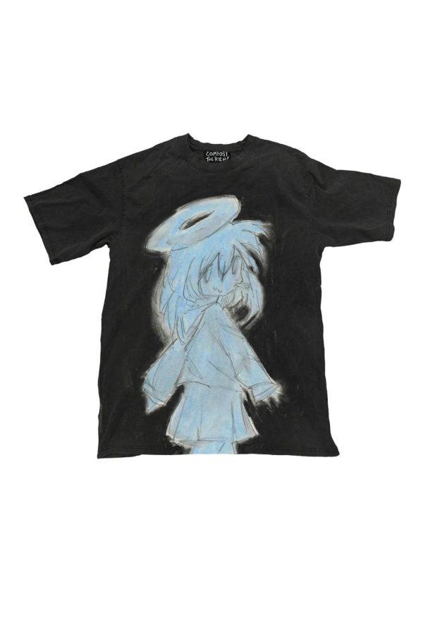 Angelic Sketch Oversized T-Shirt in Y2K Aesthetic for Comfy Style