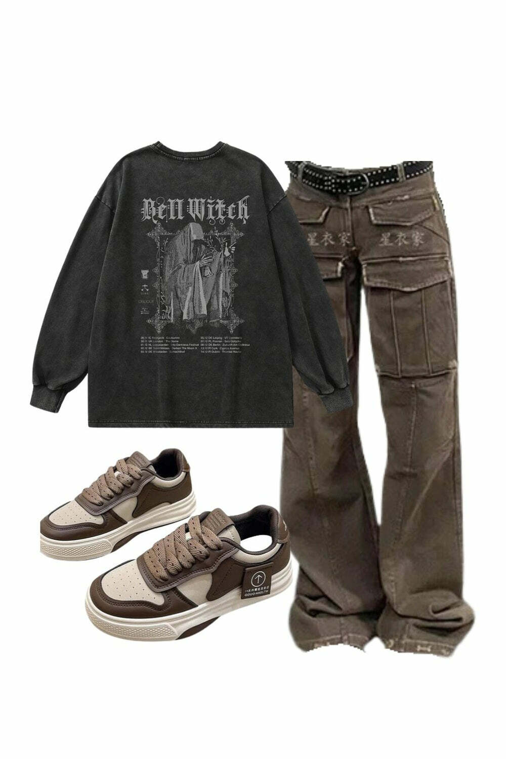 Arctic Edge Cargo Pants & Bell Witch Gothic Top with Muffin Sports Shoes