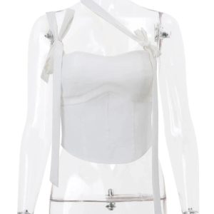 Asymmetrical Bow-Tie Corset Top for Y2K Aesthetic and Coquette Style