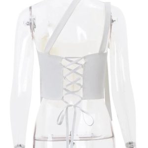 Asymmetrical Bow-Tie Corset Top for Y2K Aesthetic and Coquette Style