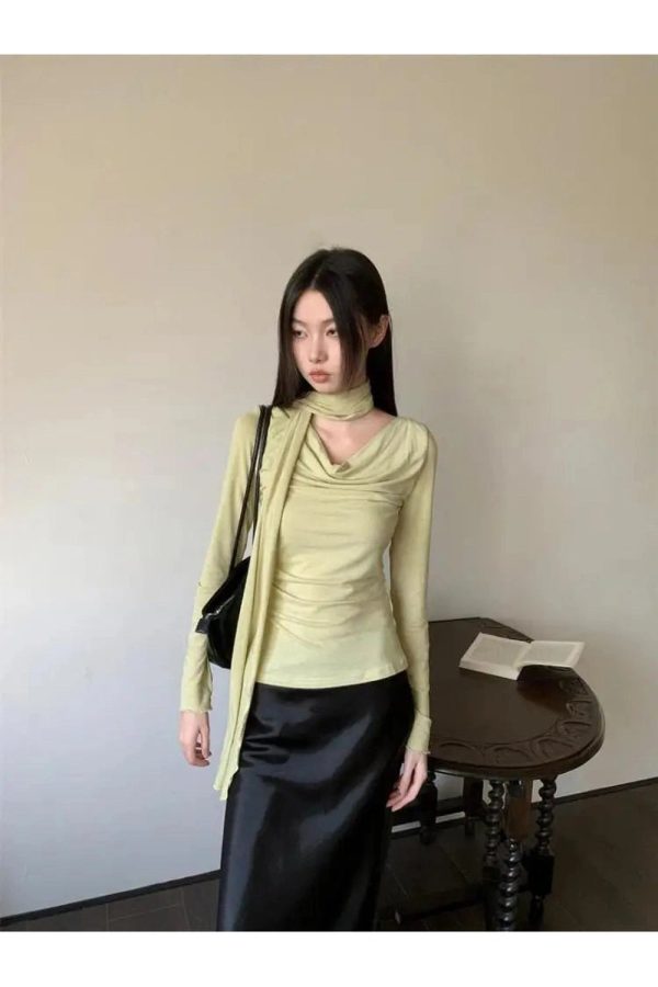 Asymmetrical Drape Neck Top in Y2K Style for Trendy Aesthetic Outfits