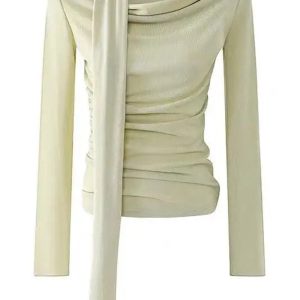 Asymmetrical Drape Neck Top in Y2K Style for Trendy Aesthetic Outfits