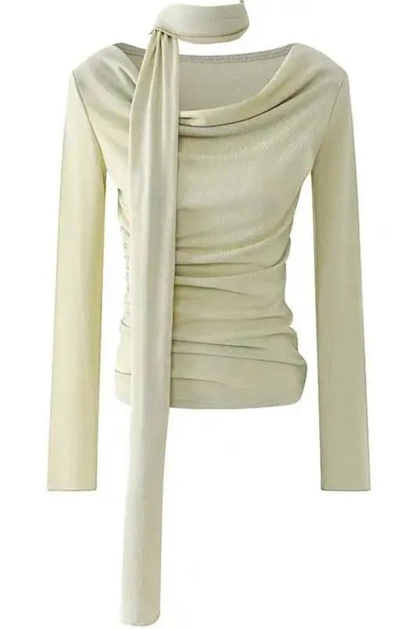 Asymmetrical Drape Neck Top in Y2K Style for Trendy Aesthetic Outfits