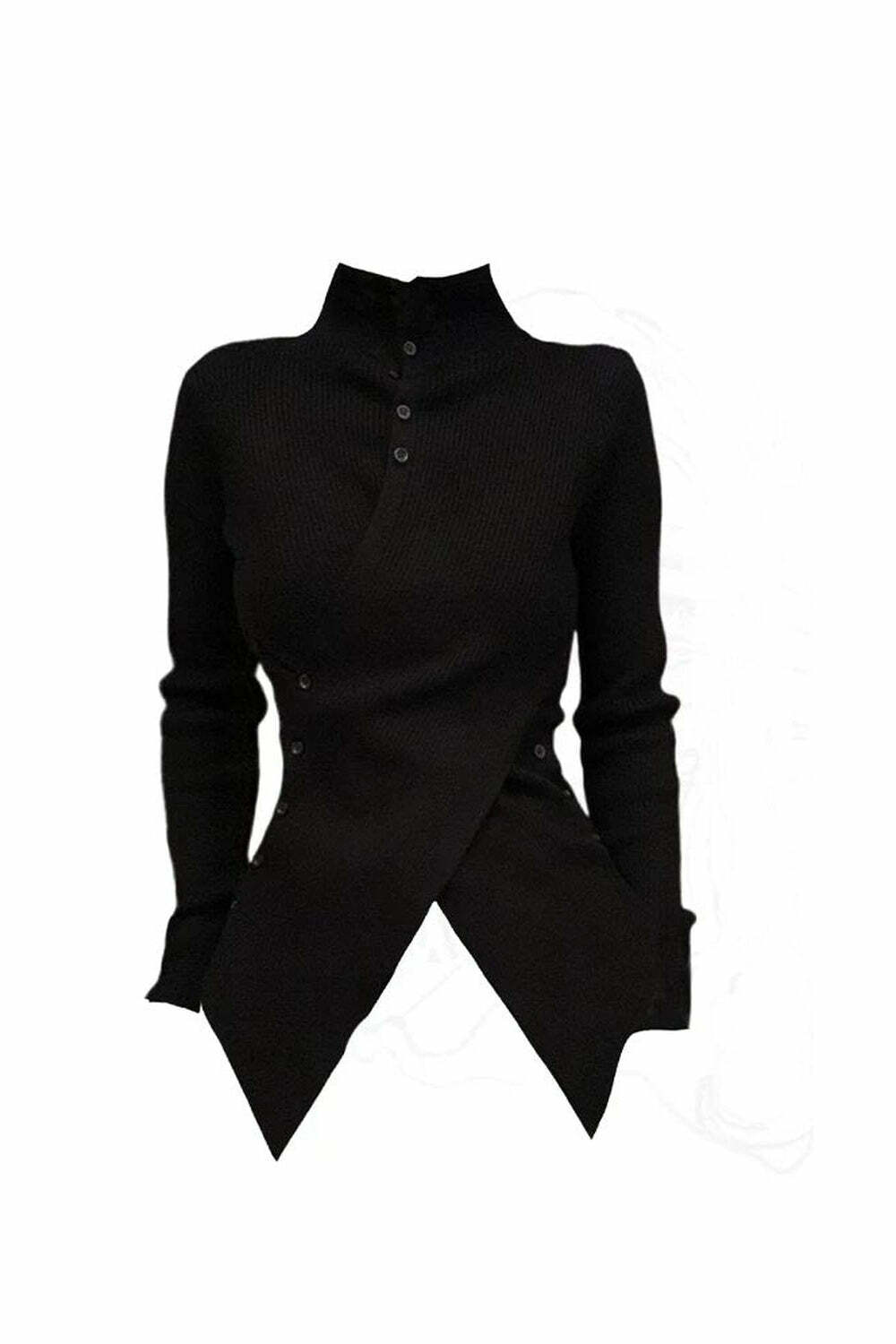 Asymmetrical High Neck Buttoned Sweater for Y2K and Coquette Aesthetic