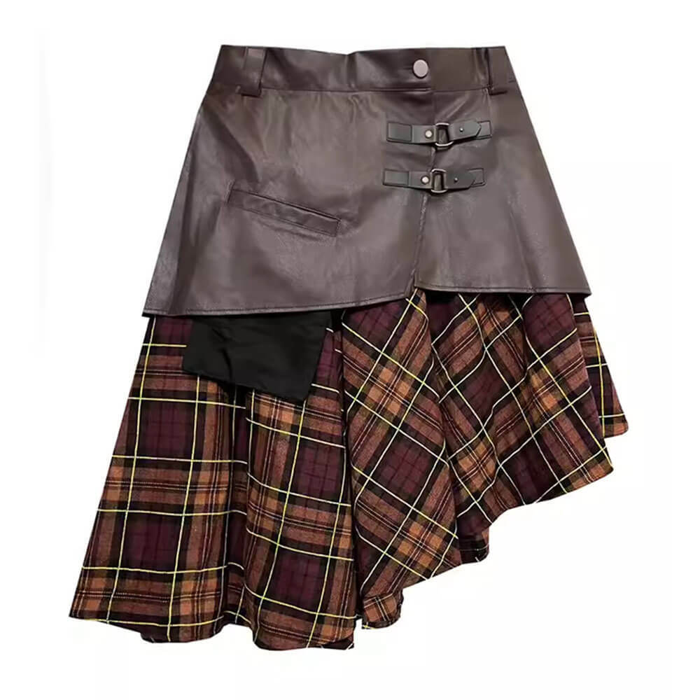 Asymmetrical Plaid Skirt in Grunge Style for Y2K Aesthetic Outfits