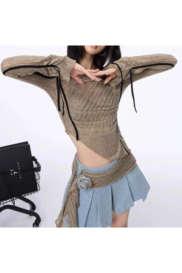 Asymmetrical Strap Detail Knit Top in Y2K Style for Aesthetic Outfits