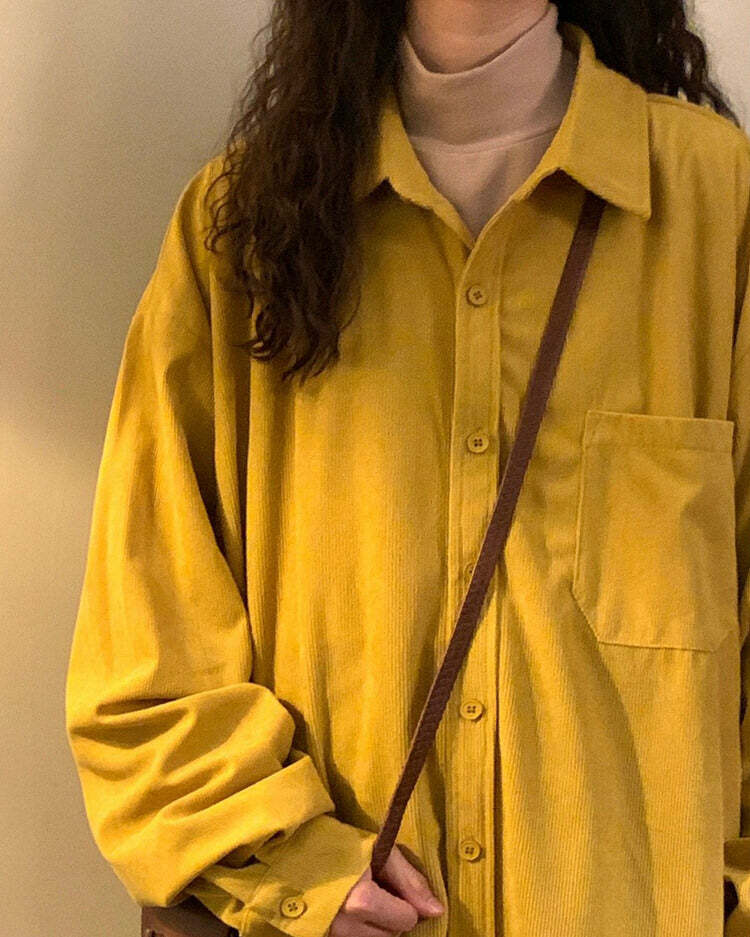 Autumn Colors Y2K Cord Shirt - Cozy Grunge Aesthetic Top for Fall