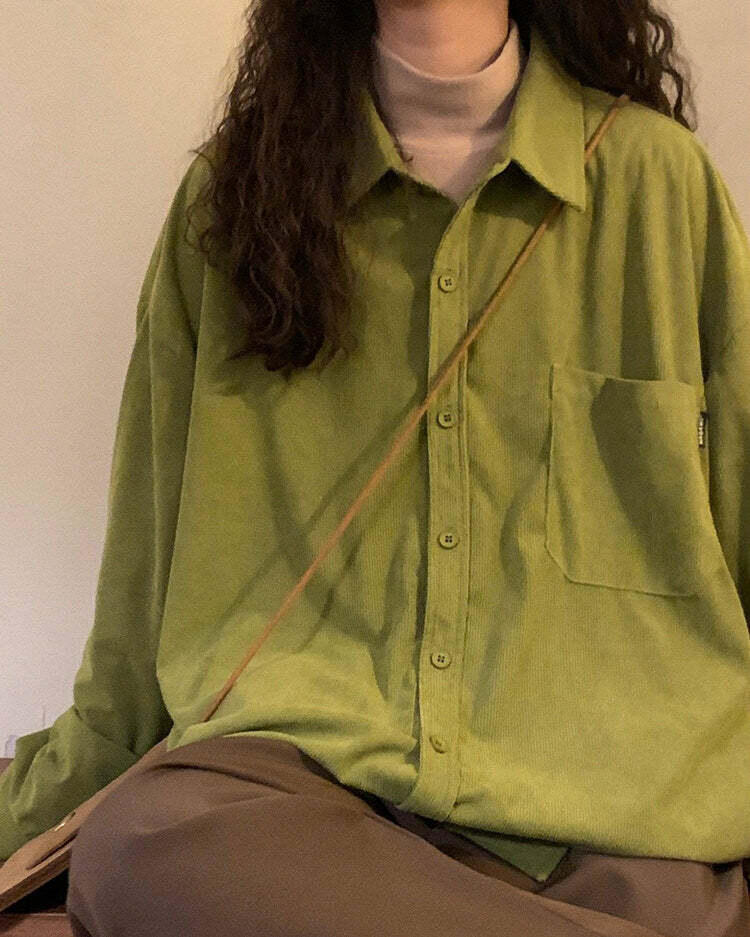 Autumn Colors Y2K Cord Shirt - Cozy Grunge Aesthetic Top for Fall