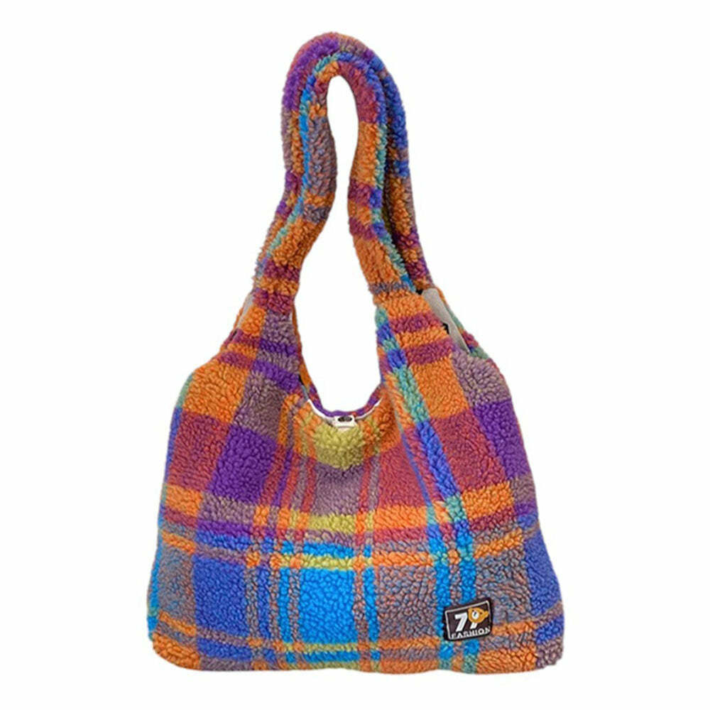 Autumn Vibes Plaid Tote Bag - Y2K Aesthetic for Cozy Outfits