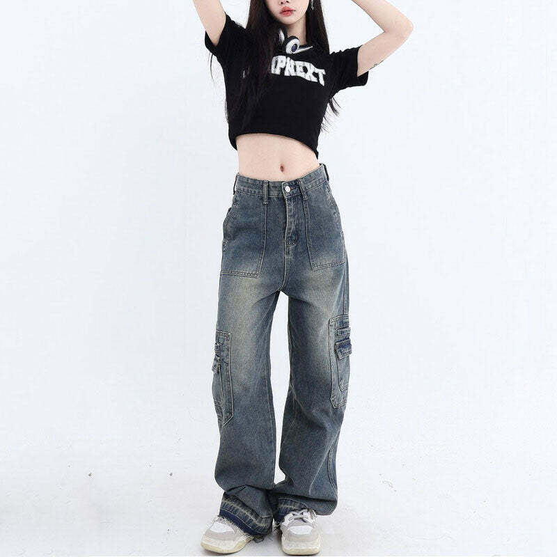 Bad Advice Y2K Cargo Jeans for Grunge Aesthetic and Cute Outfits