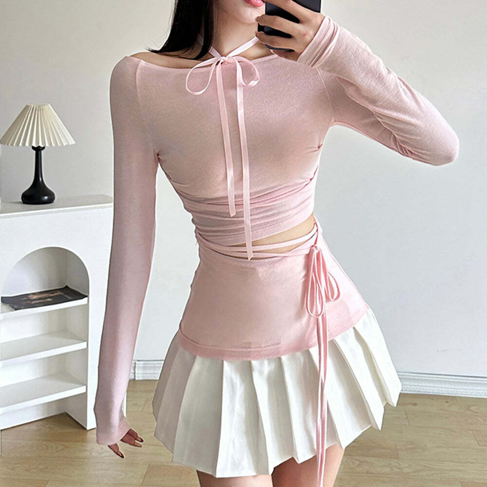 Balletcore Aesthetic Long Sleeve Top - Y2K Fashion Essential for Cute Outfits