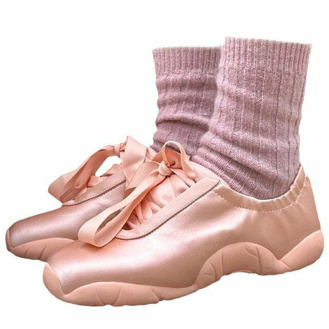 Balletcore Aesthetic Satin Bow Sneakers for Y2K and Coquette Style