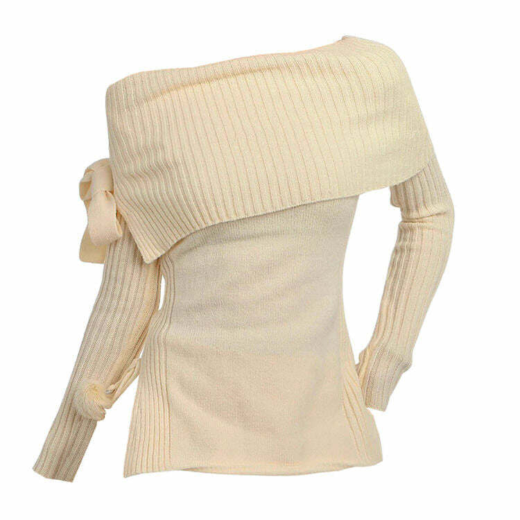 Balletcore Off-Shoulder Sweater: Y2K Aesthetic Cute Top for Fall