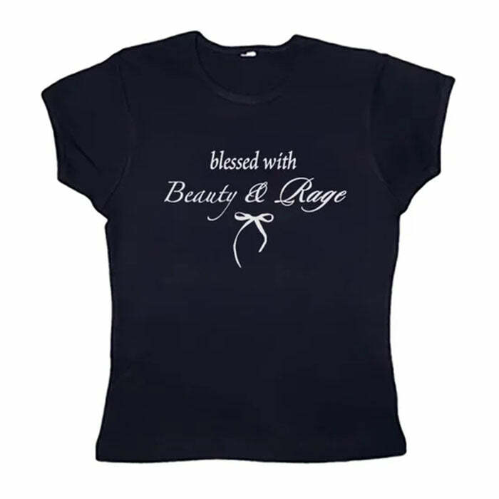 Beauty & Rage Y2K Crop Tee - Trendy Coquette Aesthetic Top