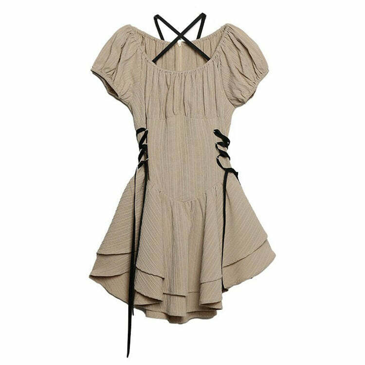 Beige Coquette Mini Dress - Y2K Aesthetic Cute Outfit for Any Occasion