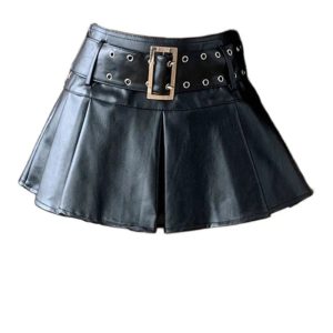 Belted Pleated Mini Skirt - Y2K Aesthetic Grunge Style Essential