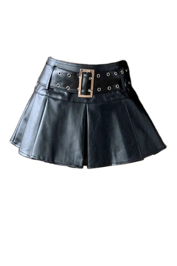 Belted Pleated Mini Skirt - Y2K Aesthetic Grunge Style Essential