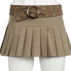 Belted Pleated Mini Skirt in Y2K Style for Chic Aesthetic Outfits